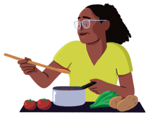 An illustration of a person cooking food.