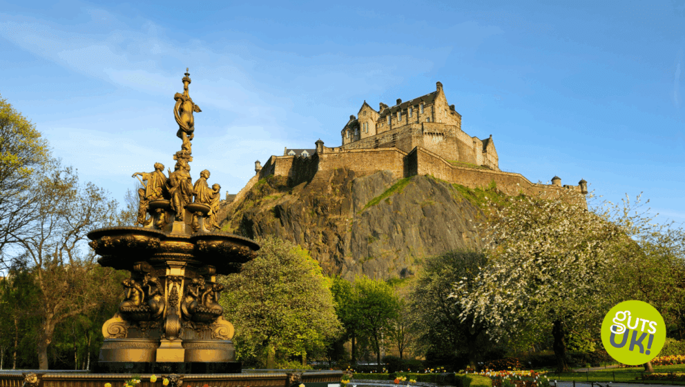 Edinburgh castle photographed from below.