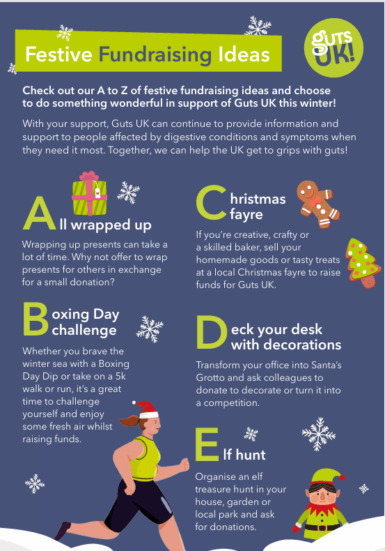 The first page of A to Z festive fundraising for Guts UK