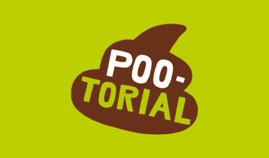 Poo-torial Logo on a green background.